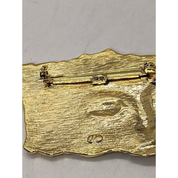 JJ Jonette Brooch Pin Gold Tone Art Deco Floral Asian Face Vintage Signed 2.5" - Picture 4 of 4